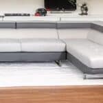 White Leather L-Shaped Corner Sectional with Silver Metal Legs 12 White Leather L-Shaped Corner Sectional with Silver Metal Legs
