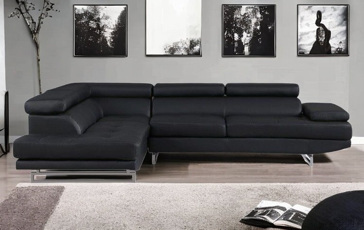Black Faux Leather L Shaped Corner Sectional with Metal Legs 2 Black Faux Leather L Shaped Corner Sectional with Metal Legs - Image 2