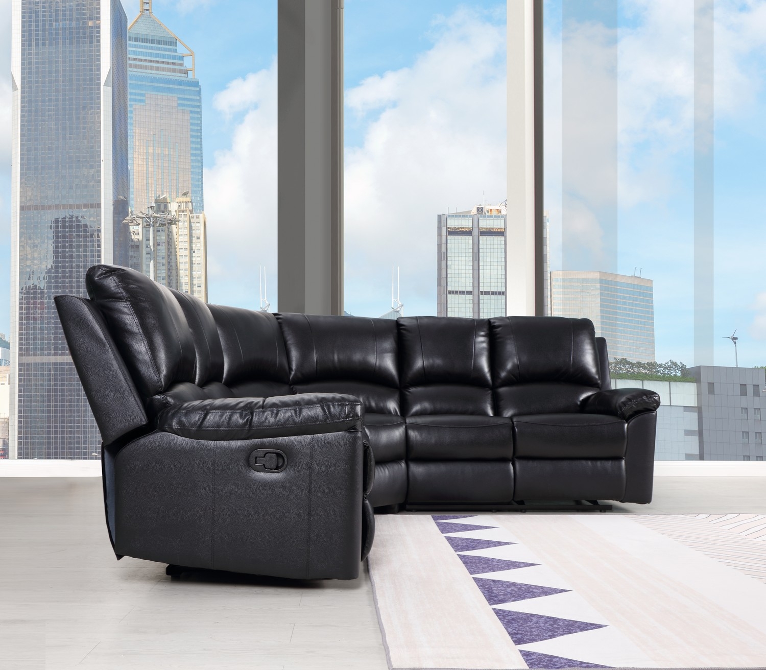 Black Polyester Blend U-Shaped Reclining Corner Sectional, 3-Piece 6 Black Polyester Blend U-Shaped Reclining Corner Sectional, 3-Piece - Image 6