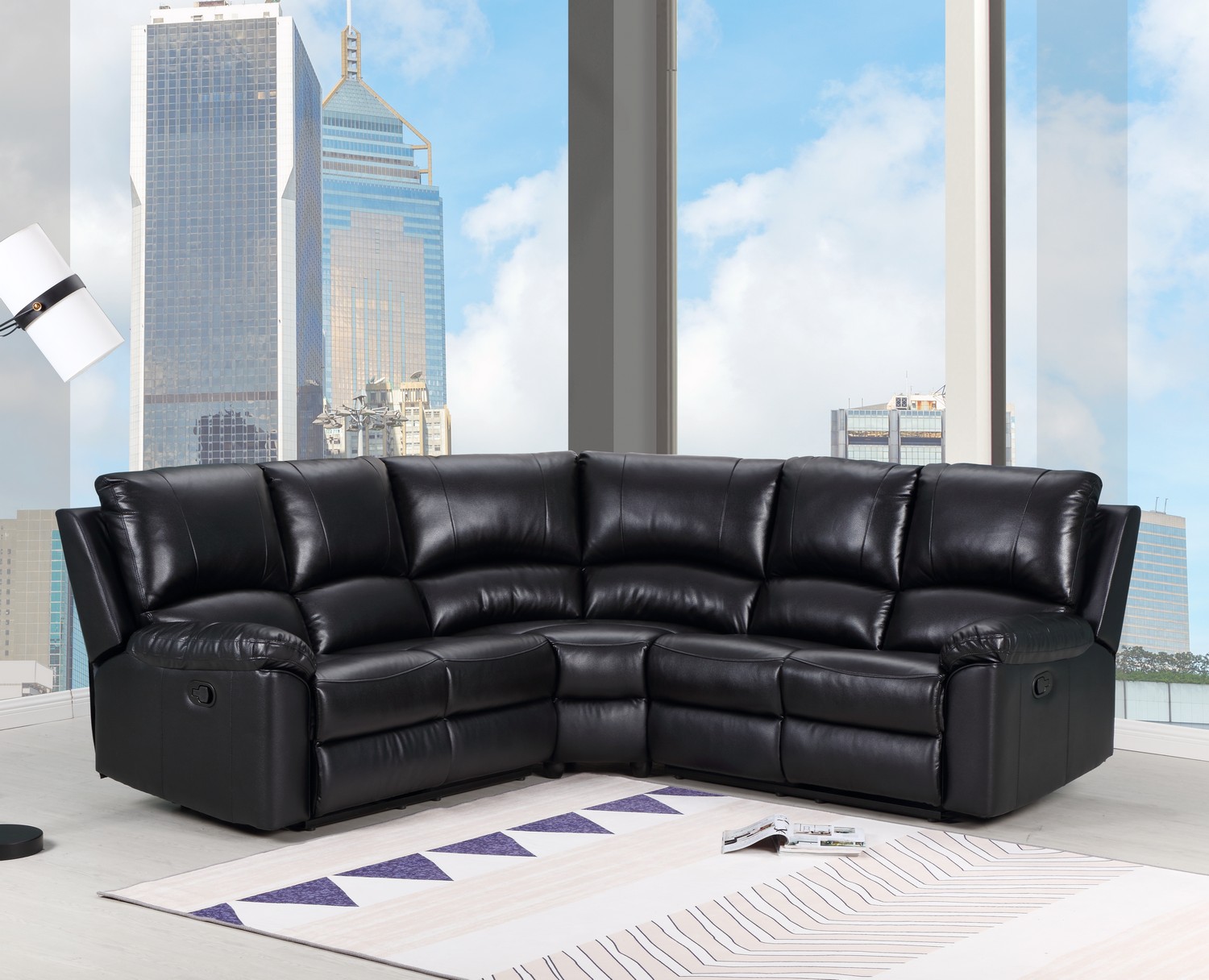 80” Black Polyester Power Reclining U-Shaped Corner Sectional Sofa 5 80” Black Polyester Power Reclining U-Shaped Corner Sectional Sofa - Image 5