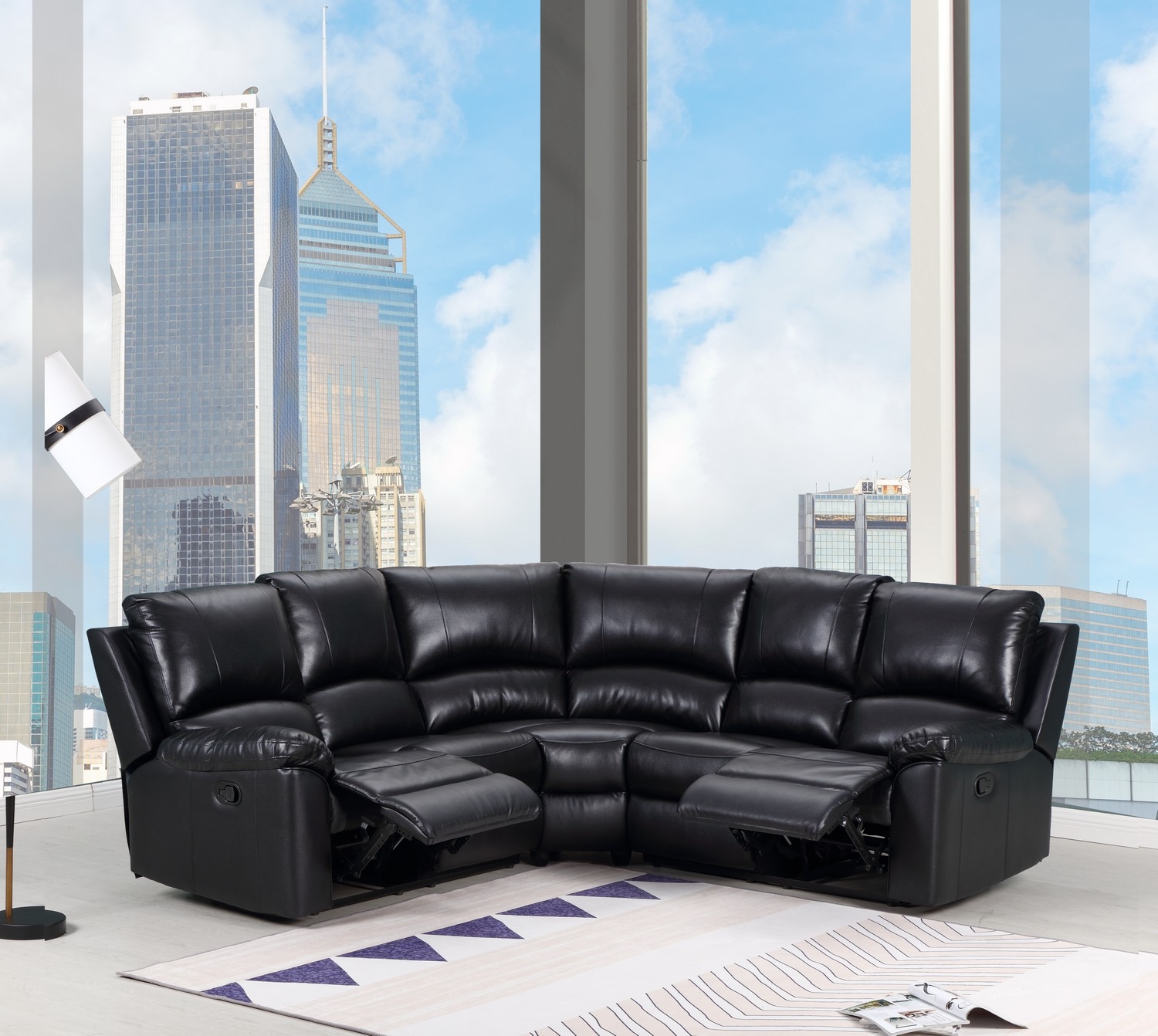 80” Black Polyester Power Reclining U-Shaped Corner Sectional Sofa 6 80” Black Polyester Power Reclining U-Shaped Corner Sectional Sofa - Image 6