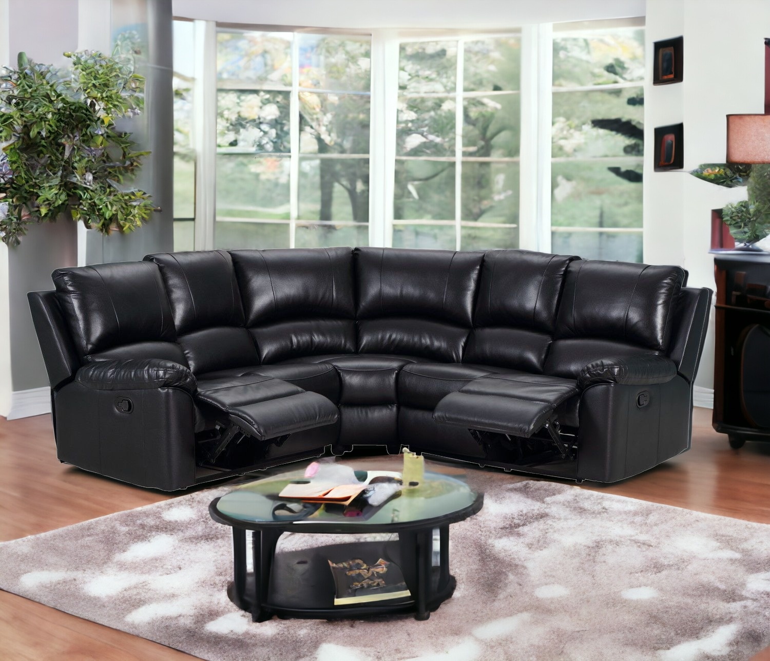 80” Black Polyester Power Reclining U-Shaped Corner Sectional Sofa 2 80” Black Polyester Power Reclining U-Shaped Corner Sectional Sofa - Image 2
