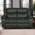 Gray Faux Leather Manual Reclining Love Seat with Pillow Top Arms