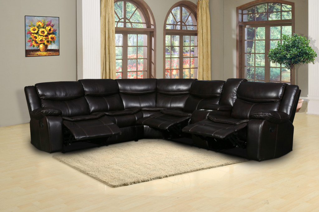 Brown Reclining U-Shaped Corner Sectional with Console, Polyester Blend 8 Brown Reclining U-Shaped Corner Sectional with Console, Polyester Blend - Image 8