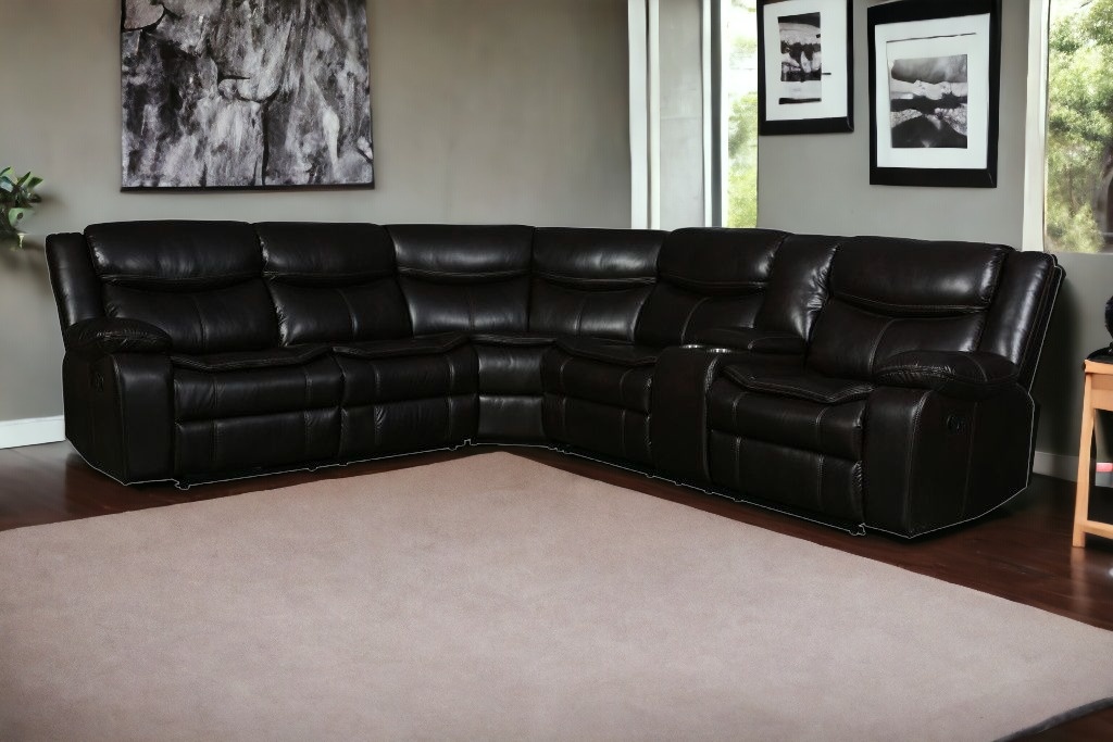 Brown Reclining U-Shaped Corner Sectional with Console, Polyester Blend 2 Brown Reclining U-Shaped Corner Sectional with Console, Polyester Blend - Image 2