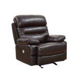 43" Modern Brown Power Reclining Chair with Leather Cushions