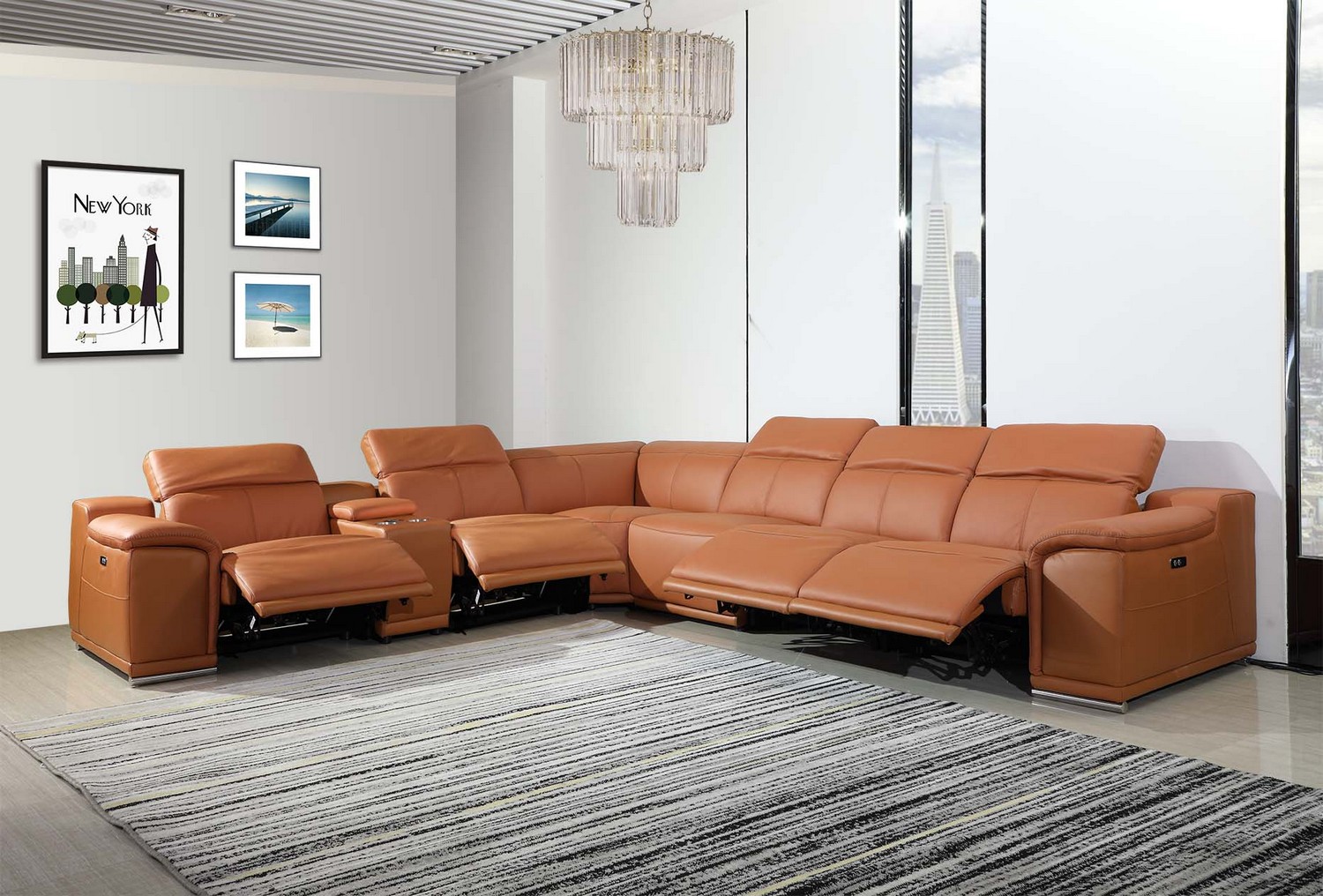 280-Inch U-Shaped Italian Leather Power Reclining Sectional with Console 7 280-Inch U-Shaped Italian Leather Power Reclining Sectional with Console - Image 7