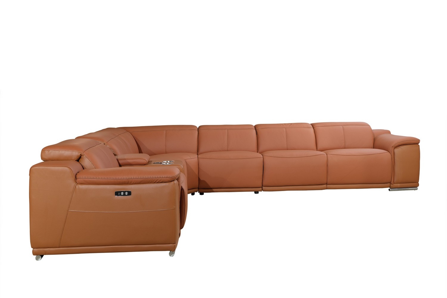 280-Inch U-Shaped Italian Leather Power Reclining Sectional with Console 4 280-Inch U-Shaped Italian Leather Power Reclining Sectional with Console - Image 4