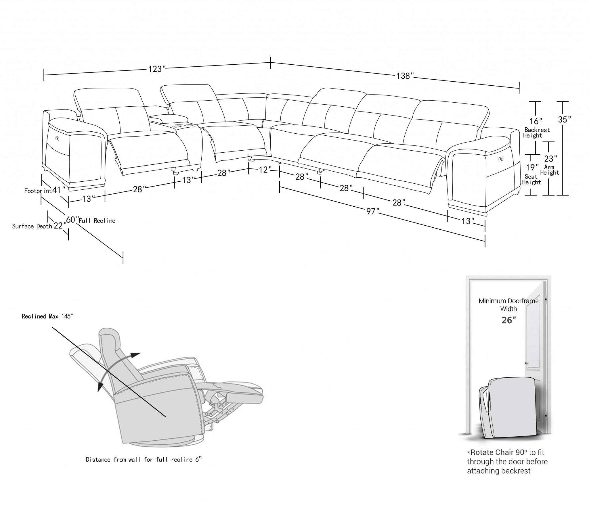 280-Inch U-Shaped Italian Leather Power Reclining Sectional with Console 8 280-Inch U-Shaped Italian Leather Power Reclining Sectional with Console - Image 8