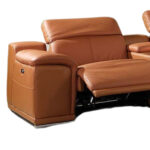 Camel Italian Leather U-Shaped Reclining Sectional with Console