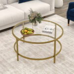 36 Inch Round Tempered Glass Coffee Table with Metal Frame 15 36 Inch Round Tempered Glass Coffee Table with Metal Frame