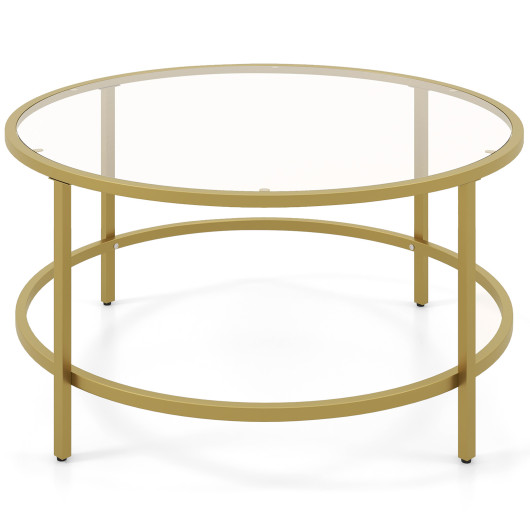 36 Inch Round Tempered Glass Coffee Table with Metal Frame 3 36 Inch Round Tempered Glass Coffee Table with Metal Frame - Image 3