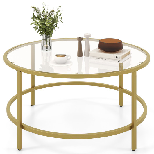 36 Inch Round Tempered Glass Coffee Table with Metal Frame 4 36 Inch Round Tempered Glass Coffee Table with Metal Frame - Image 4