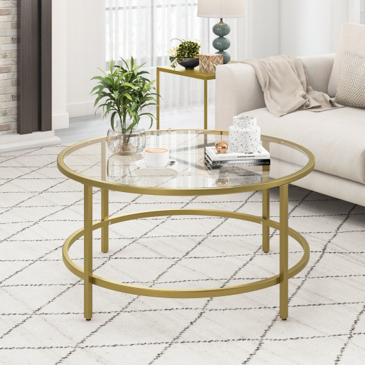 36 Inch Round Tempered Glass Coffee Table with Metal Frame 6 36 Inch Round Tempered Glass Coffee Table with Metal Frame - Image 6