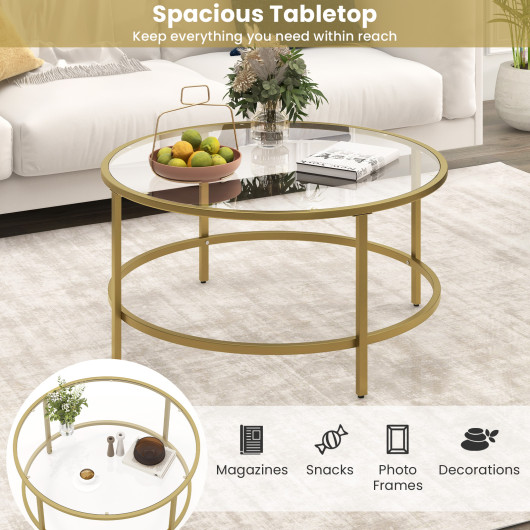 36 Inch Round Tempered Glass Coffee Table with Metal Frame 7 36 Inch Round Tempered Glass Coffee Table with Metal Frame - Image 7