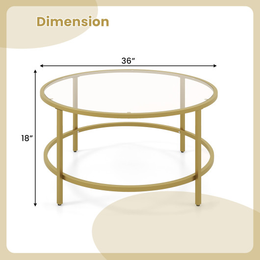 36 Inch Round Tempered Glass Coffee Table with Metal Frame 5 36 Inch Round Tempered Glass Coffee Table with Metal Frame - Image 5