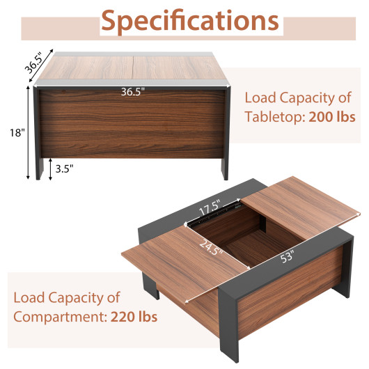 Sliding Top Coffee Table with Hidden Storage and 420 lb Capacity 6 Sliding Top Coffee Table with Hidden Storage and 420 lb Capacity - Image 6
