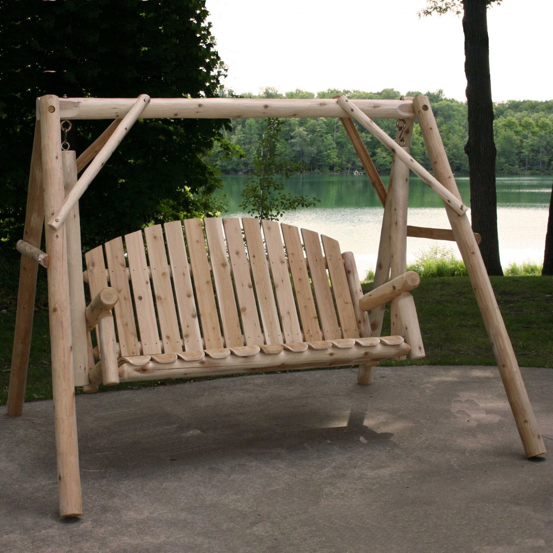 87" Natural Solid Wood Swing Chair with Armchair Design 5 87" Natural Solid Wood Swing Chair with Armchair Design - Image 5