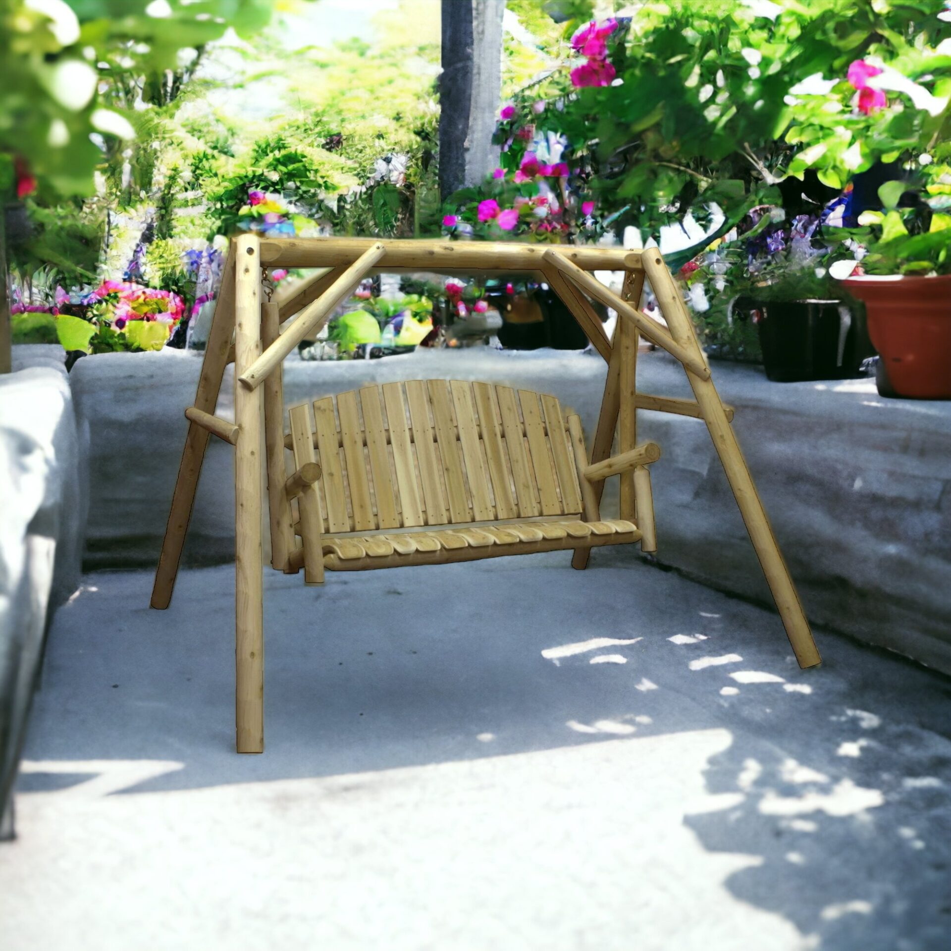 87" Natural Solid Wood Swing Chair with Armchair Design 6 87" Natural Solid Wood Swing Chair with Armchair Design - Image 6