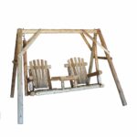 87" Natural Solid Wood Outdoor Swing Chair with Armrests