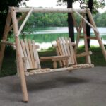 87" Natural Solid Wood Outdoor Swing Chair with Armrests