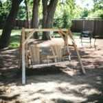 87" Natural Solid Wood Outdoor Swing Chair with Armrests