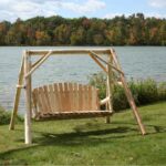 87" Natural Solid Wood Distressed Outdoor Swing Chair with Arms