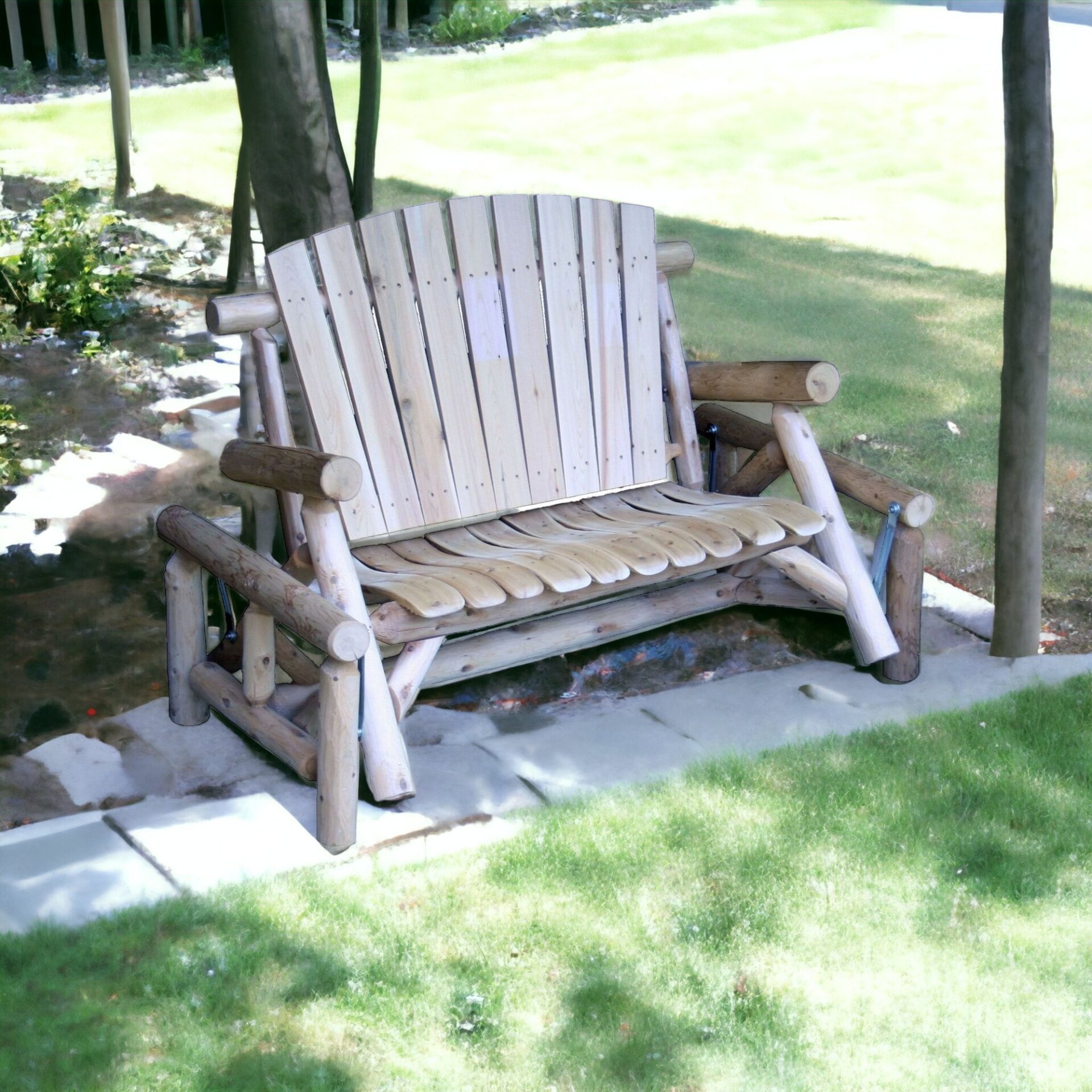 59" Natural Solid Wood Adirondack Chair with Rustic Distressed Finish 3 59" Natural Solid Wood Adirondack Chair with Rustic Distressed Finish - Image 3