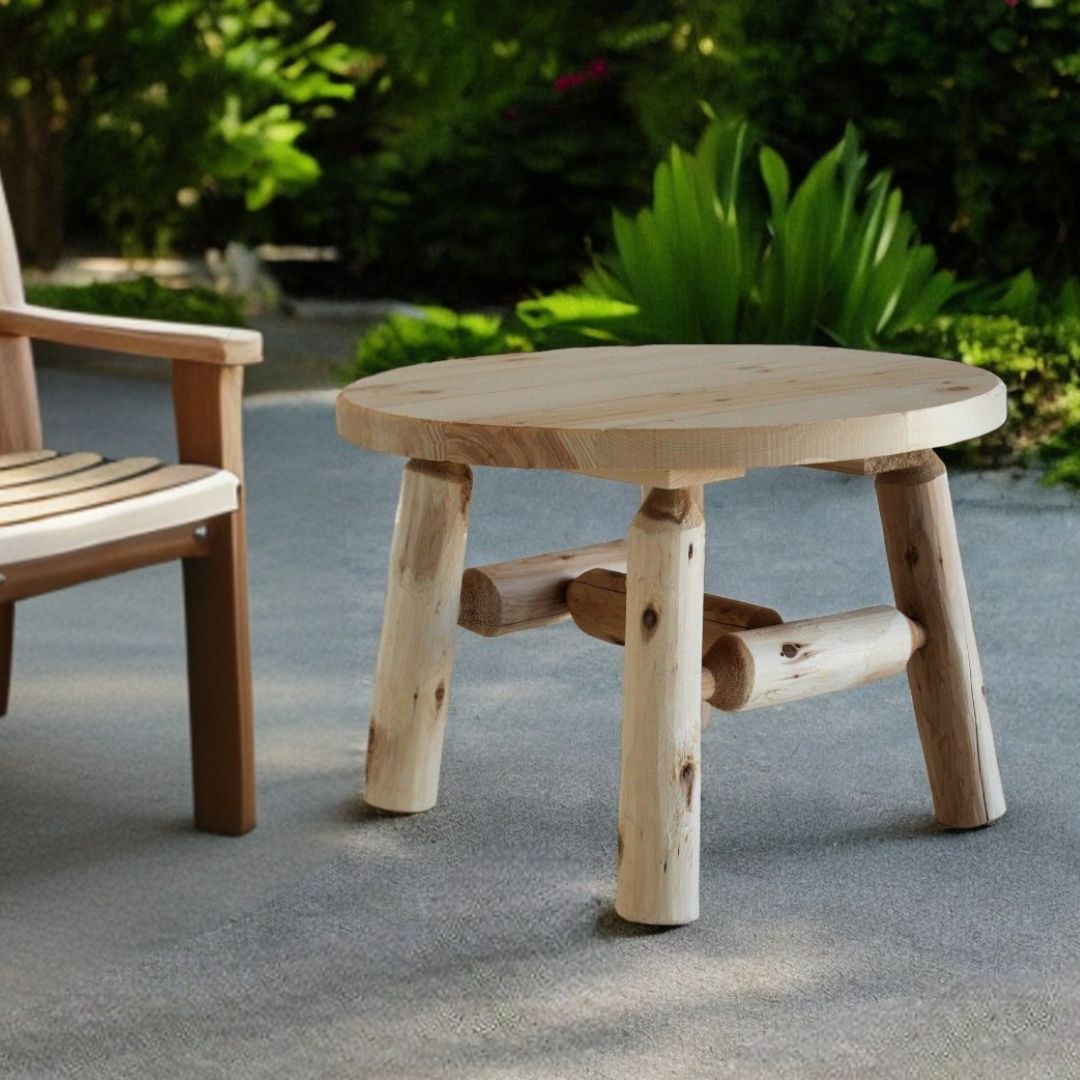 25" Natural Rounded Solid Wood Outdoor Coffee Table 2 25" Natural Rounded Solid Wood Outdoor Coffee Table - Image 2