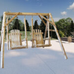 87" X 70" X 65" Rustic Natural Wood Double Chair Swing