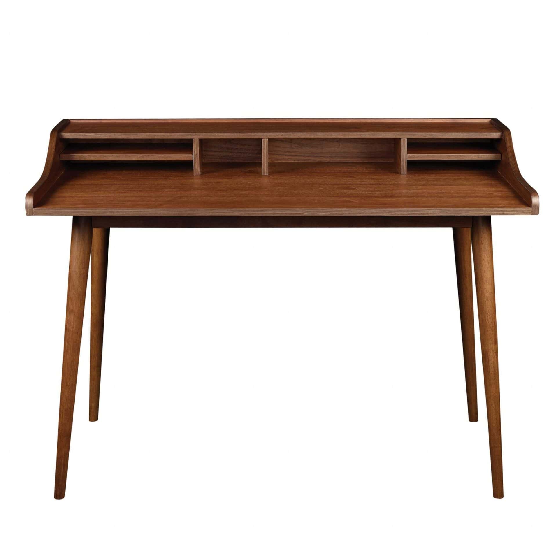 47 Inch Walnut Writing Desk with Shelves for Home Office 1 47 Inch Walnut Writing Desk with Shelves for Home Office