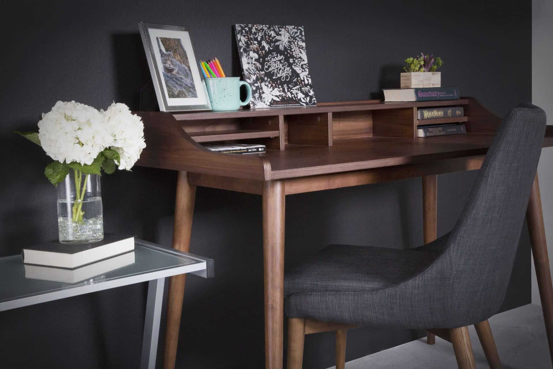 47 Inch Walnut Writing Desk with Shelves for Home Office 16 47 Inch Walnut Writing Desk with Shelves for Home Office