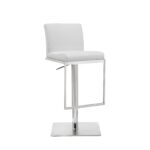 20 Inch White and Silver Stainless Steel Bar Stool w/ Footrest