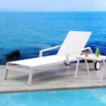 Set Of 2 White Modern Adjustable Aluminum Chaise Lounges