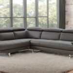 Dark Gray Genuine Leather L Shaped Sectional with Chaise