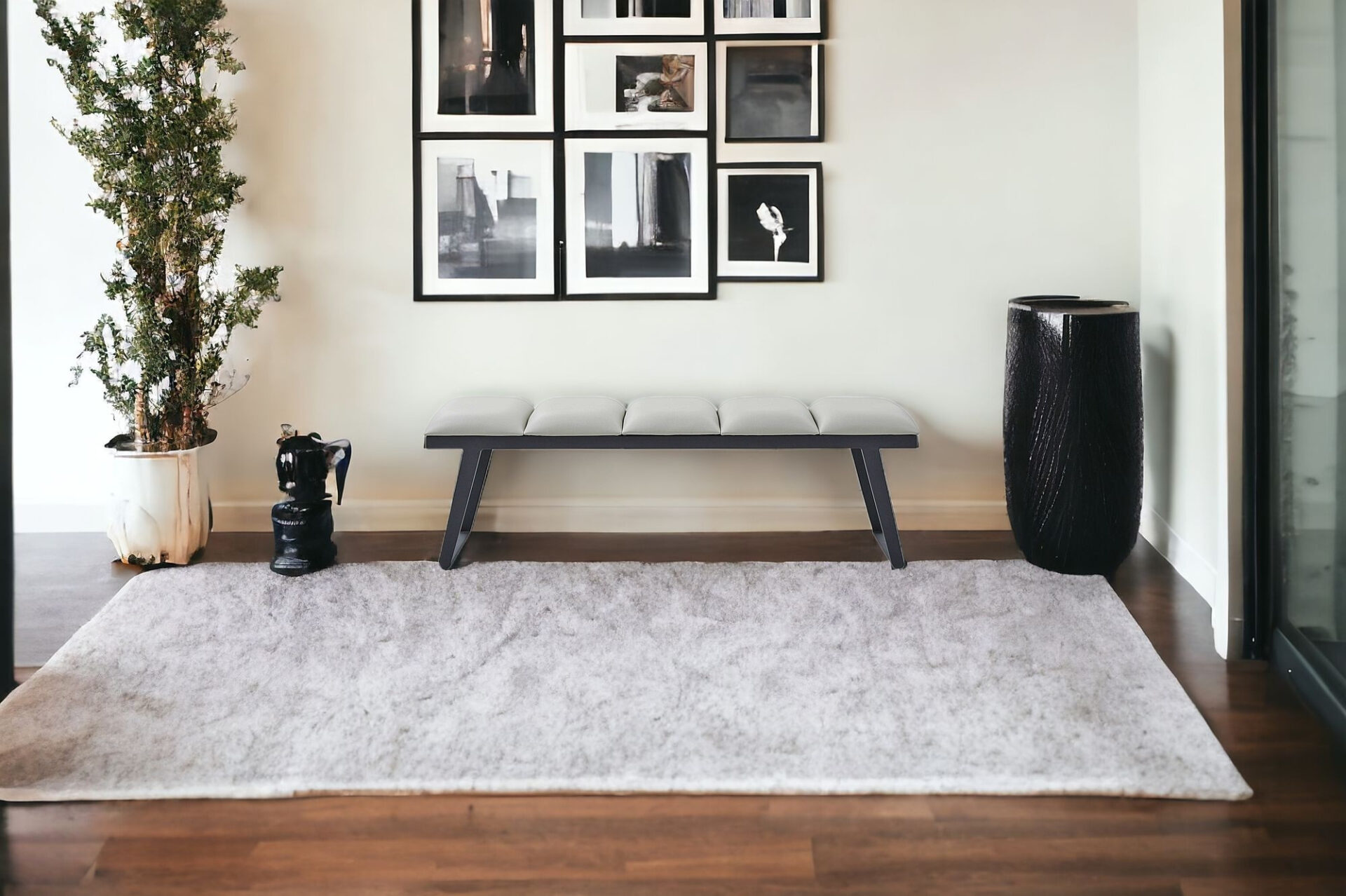 57" Modern Light Gray Faux Leather Upholstered Bench 2 57" Modern Light Gray Faux Leather Upholstered Bench - Image 2