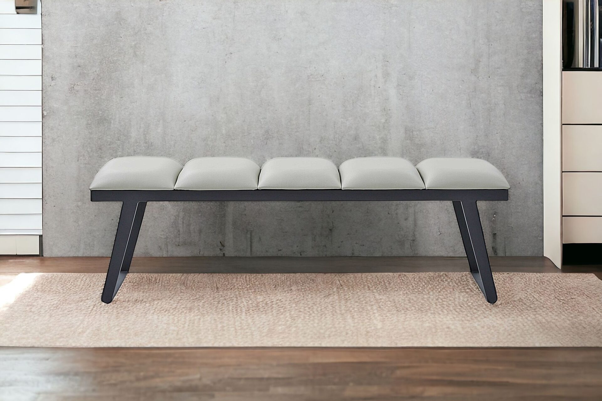 57" Modern Light Gray Faux Leather Upholstered Bench 3 57" Modern Light Gray Faux Leather Upholstered Bench - Image 3