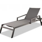 Set of 2 Modern Taupe Aluminum Adjustable Chaise Lounges