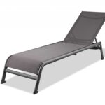 Set of Two 23" Taupe Modern Metal Outdoor Chaise Lounges