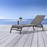 Set of Two 23" Taupe Modern Metal Outdoor Chaise Lounges