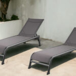 Set of Two 23" Taupe Modern Metal Outdoor Chaise Lounges