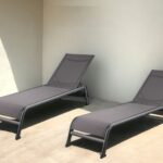 Set of Two 23" Taupe Modern Metal Outdoor Chaise Lounges