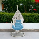 40" Blue Metal Outdoor Swing Chair with Cushion