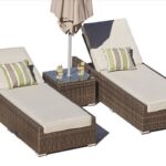 78" Brown Chaise Lounges with Beige Cushions, Set of 2