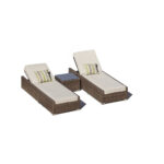 78" Brown Chaise Lounges with Beige Cushions, Set of 2
