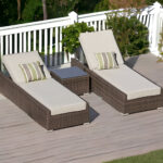 78" Brown Chaise Lounges with Beige Cushions, Set of 2