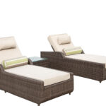 78" Brown Outdoor Chaise Lounge with Beige Cushion, Set of 2