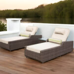 78" Brown Outdoor Chaise Lounge with Beige Cushion, Set of 2