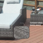 78" Brown Outdoor Chaise Lounge with Beige Cushion, Set of 2