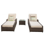 78" Brown Outdoor Chaise Lounge with Beige Cushion, Set of 2